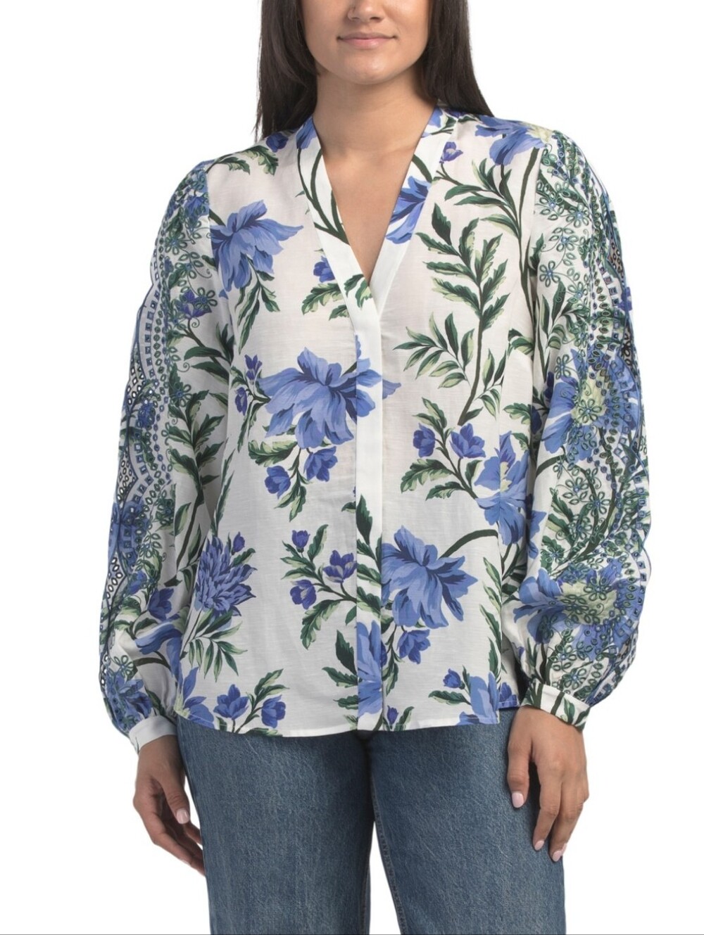 Nwt $ 498 XL Kobi Halperin White Blouse with Blue Floral Print